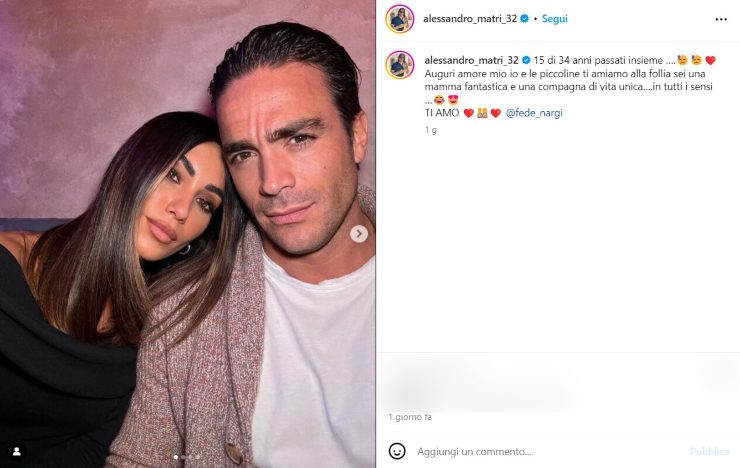 Alessandro Matri e Federica Nargi post dedica